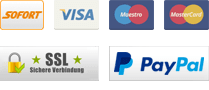 Bezahlen Sie sicher via SSL-Verschlüsselung mit gänigen Kreditkarten und Sofortüberweisung im ITC-Onlineshop